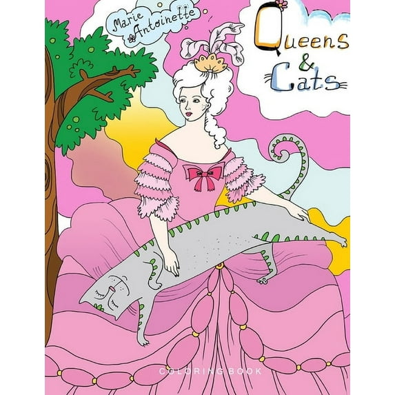 Queens & Cats: ADULT COLORING BOOK.. Illustrations for coloring with famous queens and their cats.. 8,5" x 11" LARGE PRINT (Paperback)(Large Print)