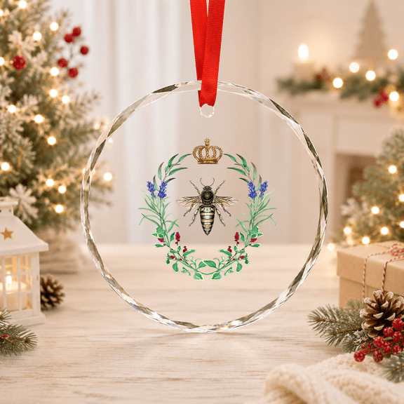 Queens Crown Flower Garden Gardeners Bee Wreath Vintage Glass Ornament