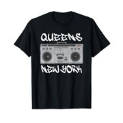 Queens New York Boom Box Graffiti Letters T-Shirt Black,Premium Polyester Breathable Tee Shirt-S