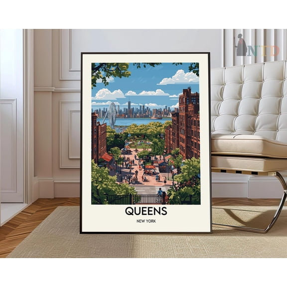 Queens New York Poster, NYC Borough And Urban Skyline Decor