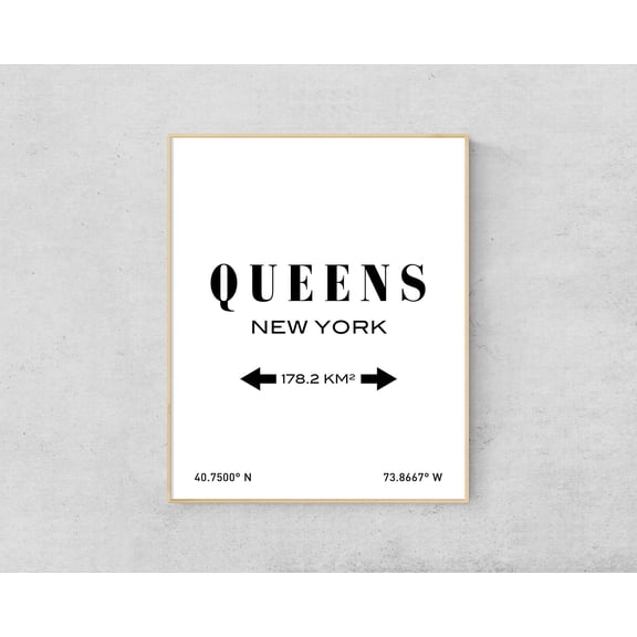 Queens Print, Minimalist Poster, Queens New York Wall Art, Queens Map Typography Print