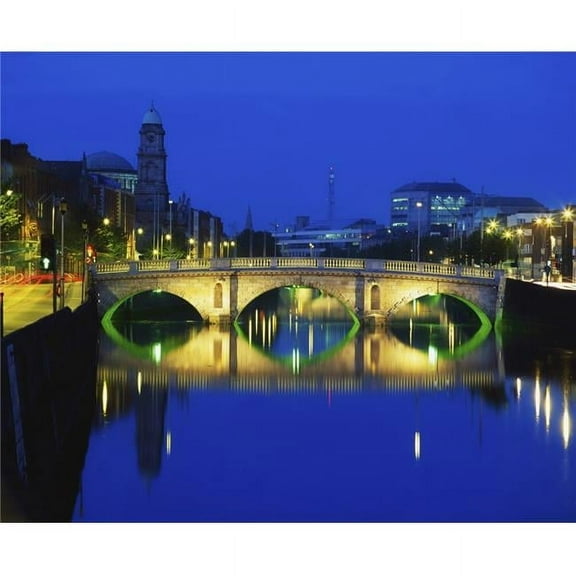 Queens Street Bridge River Liffey Dublin Ireland - Bridge Over River At Night Poster Print by The Irish Image Collection, 16 x 13