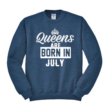 Queens are Born in July Humor Unisex Crewneck Graphic Sweatshirt, Vintage Heather Navy, Large