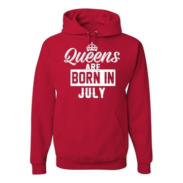 Queens are Born in July Humor Unisex Graphic Hoodie Sweatshirt, Red, Small
