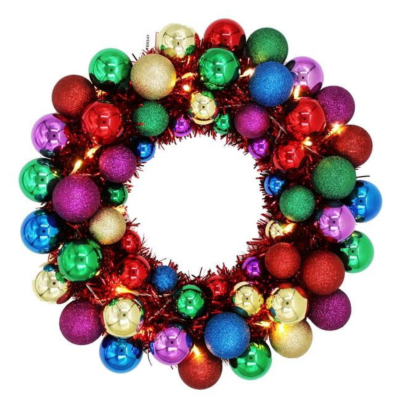Queens of Christmas BAT-BWR-16-ROYAL-PW 16 in. Ball with Battery Powered Pure White LEDs Wreath, Royal