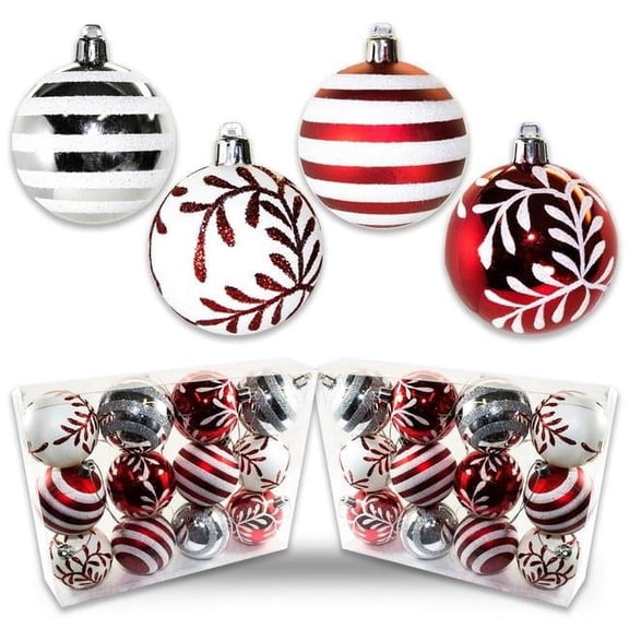 Queens of Christmas 2 in. Ball Ornament with Snowflake & Line Glitter Design, Red & White - Pack of 24