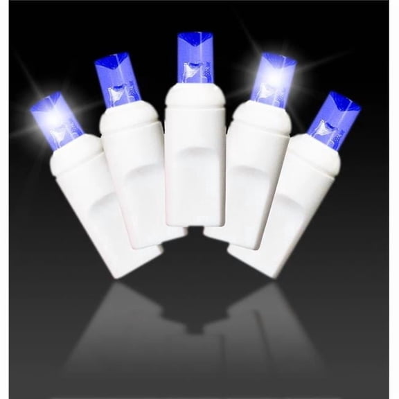 Queens of Christmas 5 mm x 0.25 in. Twinkle LED Lights with 4 in. Spacing Wire, Blue & White - 50 Count