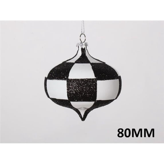 4 Pack of White and Black Checkered Onion Ornaments with Glitter Enhancements