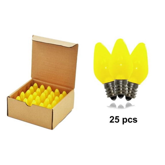 Queens of Christmas C7-RETRO-YE-F-25 C7 Frosted LED Retrofit Bulb, Yellow - Pack of 25