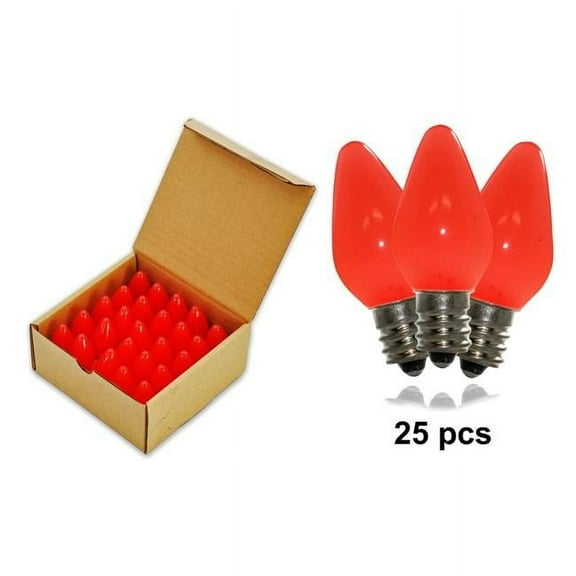Queens of Christmas C7-SMD-RETRO-RE-F-25 C7 Frosted Dimmable SMD LED Retrofit Bulbs, Red - Pack of 25