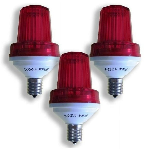 Queens of Christmas STROBE-RE-E17-3PK E17 Base 1W LED Red Lens 180 Flash & Minute LED Bulb, Red - Pack of 3