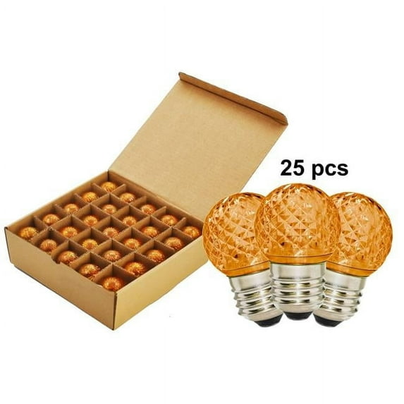 Queens of Christmas G40-RETRO-OR-25 G40 Non-Dimmable Commercial Retrofit Bulbs with E26 Base, Orange - Pack of 25