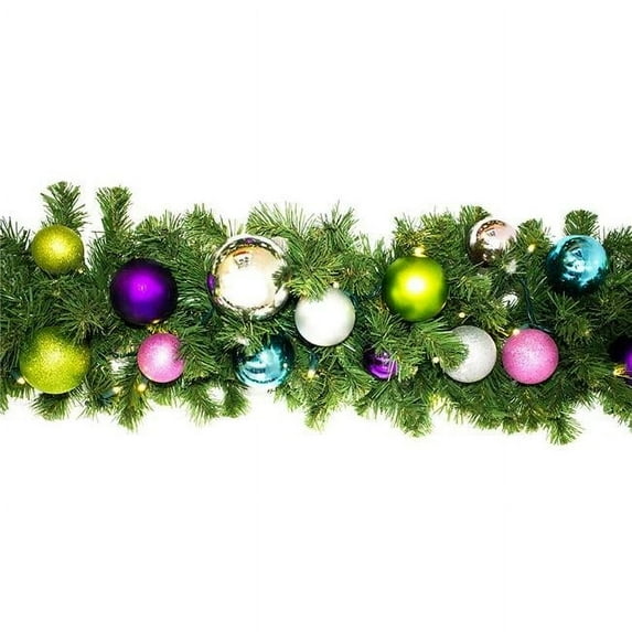 Queens of Christmas GARSQ-09-VIC-LWW 9 ft. Pre-Lit LED Sequoia Decorated with the Victorian Ornament Collection Garland, Warm White