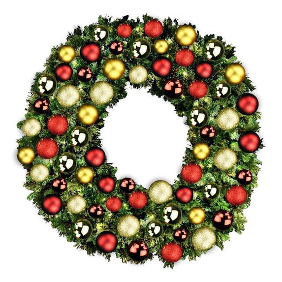 Queens of Christmas GWBM-05-TRAD-LWW 5 ft. Pre-Lit LED Blended Pine Christmas Decorated with The Traditional Ornament Collection Wreath, Warm White