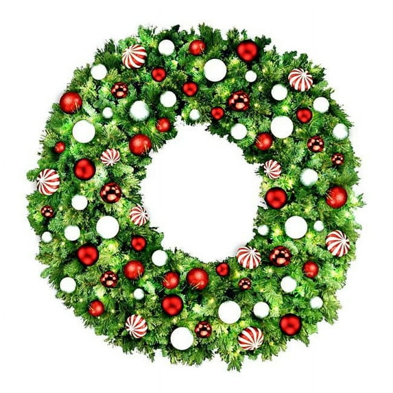Queens of Christmas GWBM-06-CDY-LWW 6 ft. LED Blended Pine Christmas Wreath with The Candy, Warm White