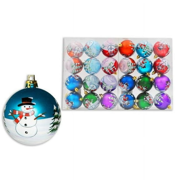 Queens of Christmas ORN-24PK-SNMN 2 in. Ball Ornament with Snowman Design, Multi Color - Pack of 24