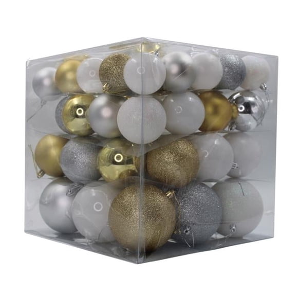 62 Pack of Silver, White, and Gold Assorted Ball Ornaments