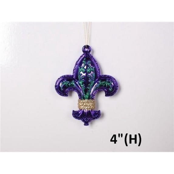 6 Pack of Shiny Purple Fleur Ornaments with Glitter Enhancements