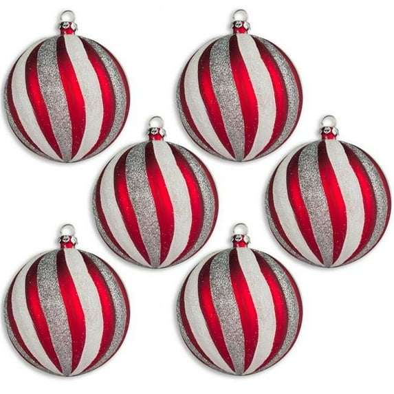 Queens of Christmas ORN-70-SWL-RS-6PK 70 mm x 2.75 in. Swirl Ball Ornament, Red & Silver - Pack of 6