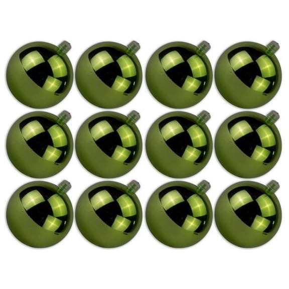 Queens of Christmas ORN-BLKS-60-LG-12PK 2.5 in. Shiny Ball Ornament with Wire & UV Coating, Lime Green - Pack of 12