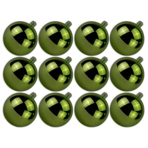 Queens of Christmas ORN-BLKS-60-LG-12PK 2.5 in. Shiny Ball Ornament with Wire & UV Coating, Lime Green - Pack of 12