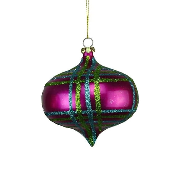 4 Pack of Hot Pink, Lime Green, and Teal Striped Onion Ornaments with Glitter Enhancements