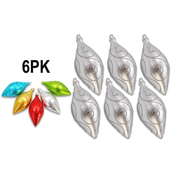 Queens of Christmas ORN-TEAR-05-SLV-6PK 5 in. Teardrop Ornament with Glitter, Silver - Pack of 6