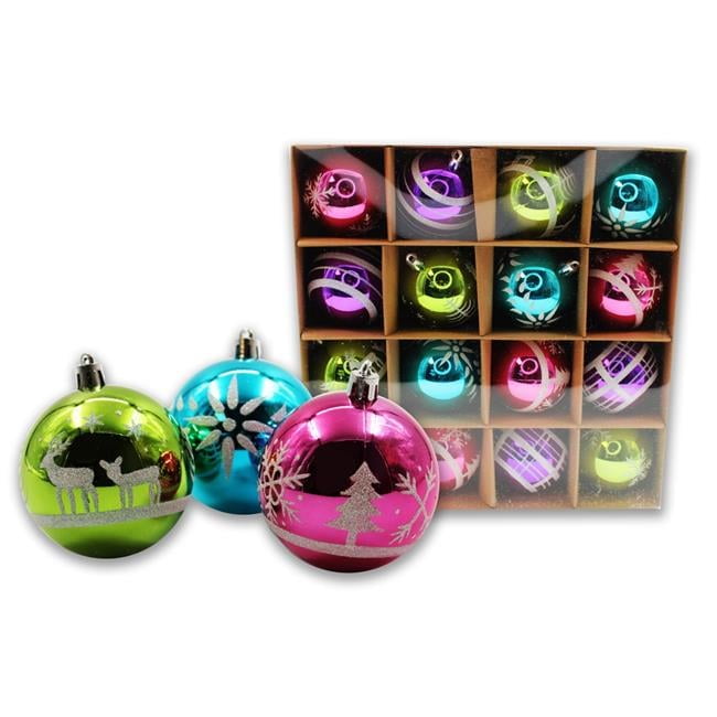 Queens of Christmas ORNPK-BALL-VIC-16 Christmas Ornament Ball, Multi Color - Pack of 16