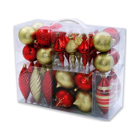 Queens of Christmas ORNPK-BTOF-TRAD-40 Christmas Ornaments, Red & Gold - Pack of 40