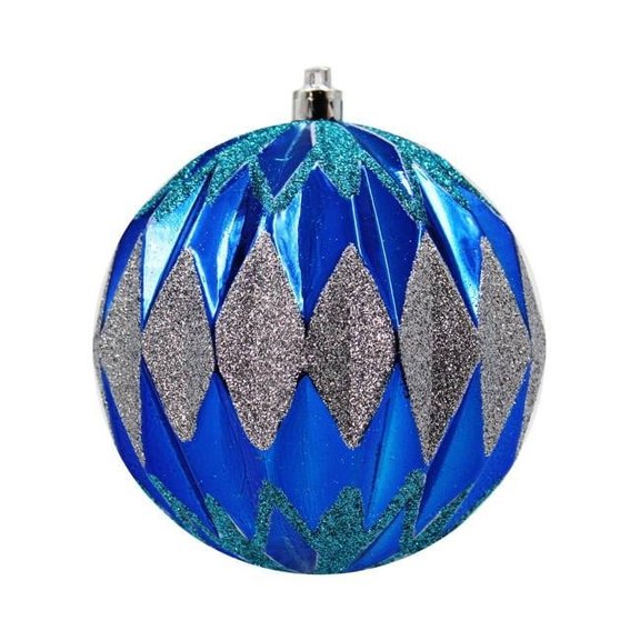 Queens of Christmas ORNPK-DIMB-AQS-12 Ball Ornaments, Dark Blue, Aqua & Silver - Pack of 12