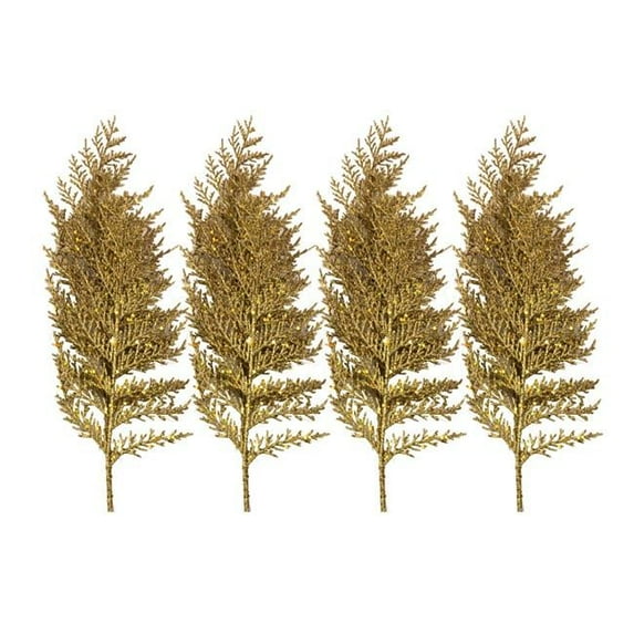Queens of Christmas PCK22-FRN-GO-4PK 22 in. Fern Glitter Pick for Christmas Decoration, Gold - Pack of 4