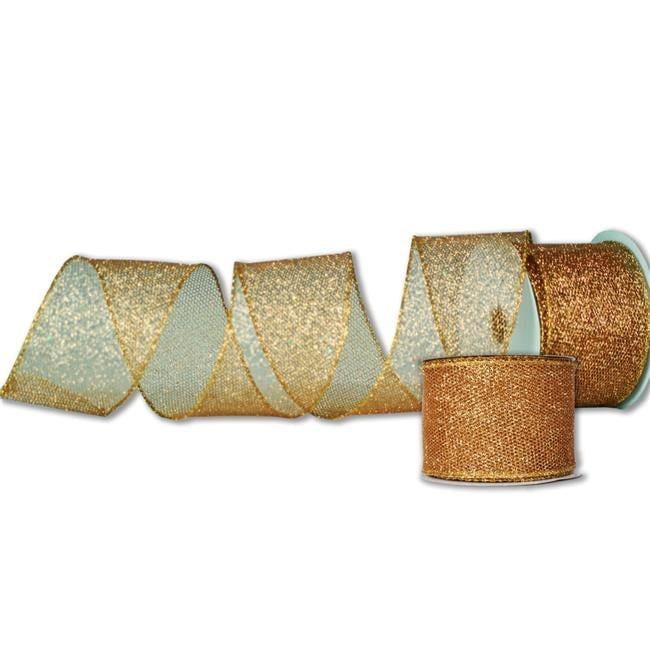 Queens of Christmas RBN-19184-GO-2PK 2.5 in. Wide 10 yards Ribbons, Gold - Pack of 2