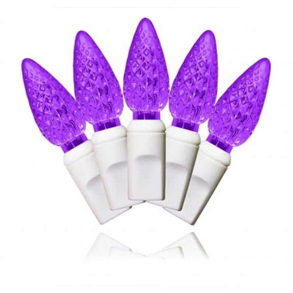 Queens of Christmas S-35C6PU-4W 35 Count C6 Purple Decorative LED Light on white Wire 4 in. Spacing