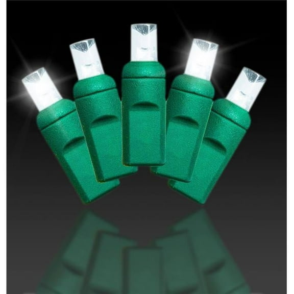 Queens of Christmas S-50MMPW-6G4ST 5 mm x 0.25 in. Strobe LED Lights with 6 in. Spacing Wire, Pure White & Green - 50 Count