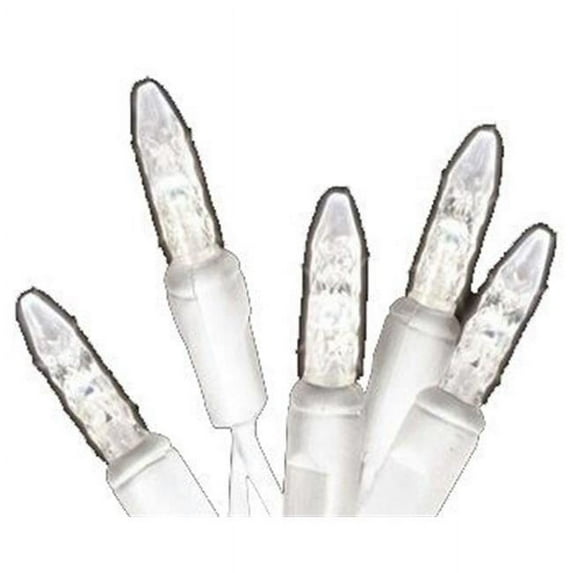 Queens of Christmas S-70M5PW-4W S-70M5PW-4W- 70 Count Standard Grade M5 Facitied Pure White LED Light Set with in-line rectifer on White Wire