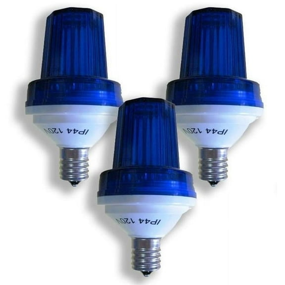 Queens of Christmas STROBE-BL-E17-3PK 1W E17 Base Blue Lens 180 Flash & Minute LED Bulb, Blue - Pack of 3
