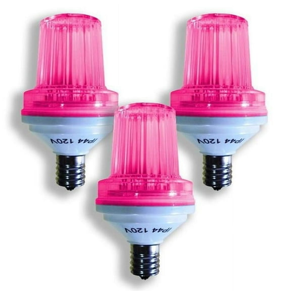 Queens of Christmas STROBE-PI-E17-3PK 1W E17 Base Pink Lens 180 Flash & Minute LED Bulb, Pink - Pack of 3