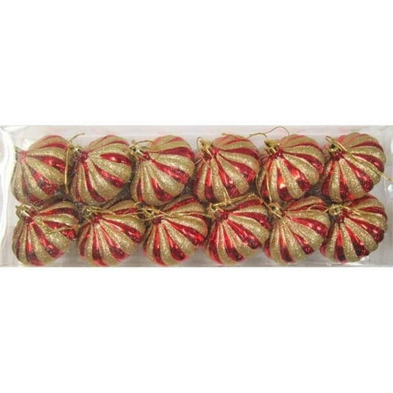 Queens of Christmas WL-ONION-G-12PK-RE Red & Gold 2.75 in. Onion Ornament, Pack of 12
