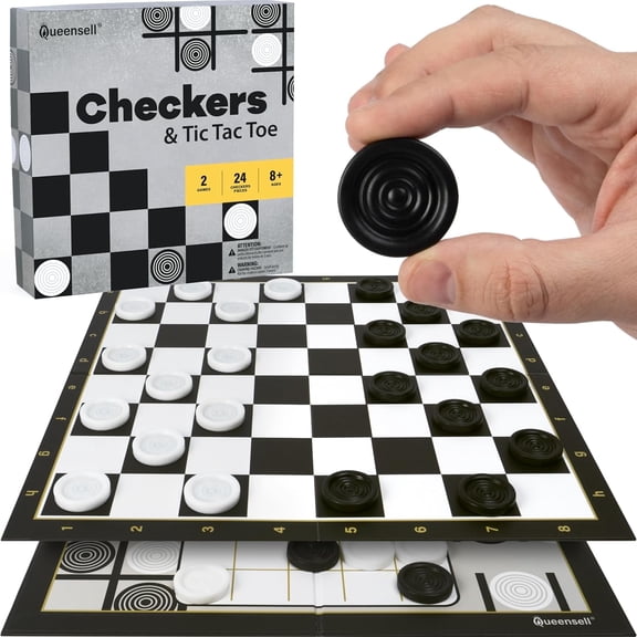 Queensell Large Checkers Board Game & 3Tic Tac Toe Game for Kids and Adults