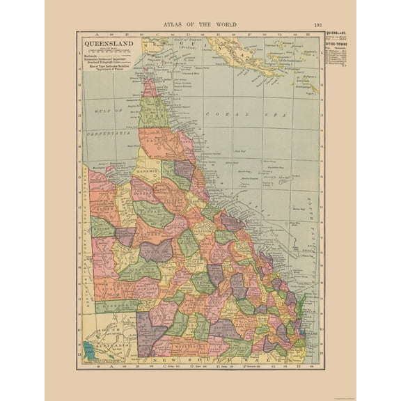 Historic Map - Queensland Australia - Hammond 1910 - 23 x 29.55 - Vintage Wall Art