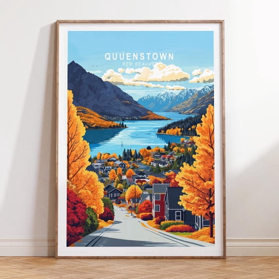 Queenstown New Zealand Southern Alps Nature Print, Unframed Paper Print Size 16x24