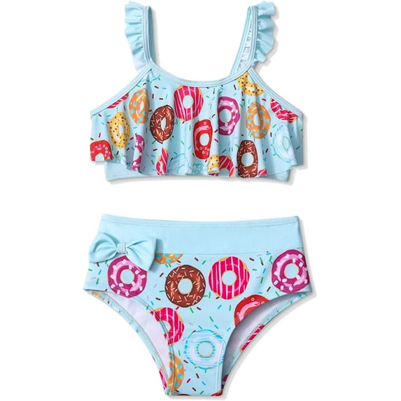 Queenstyle Toddler Baby Girl Swimsuit Two Piece Bathing Suit Sleeveless Ruffle Summer Bikini Swimwear 3-4 Years