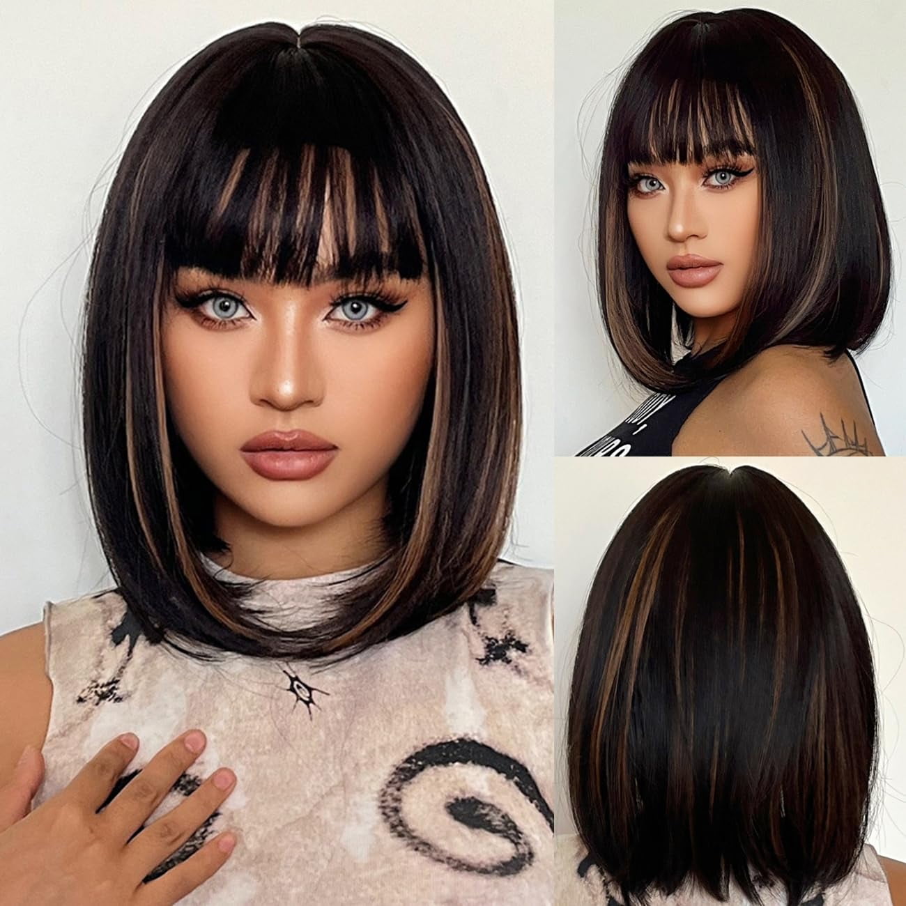 Perruque Courte Noire Lisse Pour Femme - Modèle Brenda 1b, Synthétique, Longueur 35 Cm, Neuve Avec étiquettes