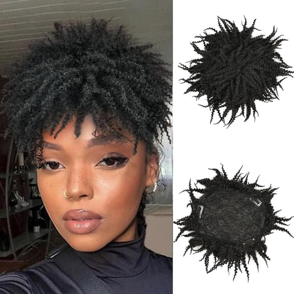 Queentas Dreadlocks toupee for Men or Women Natural Black, 4'' Short Braided Synthetic Hair Realistic Twist Topper for Party Halloween Daily Roleplay