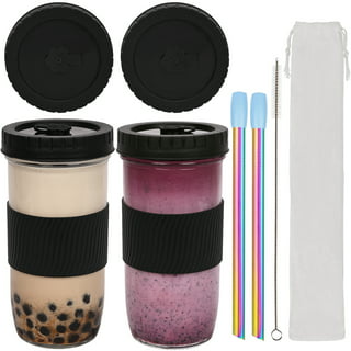 Bubble Tea Cups, Reusable Glasses with Bamboo Lid and Straw, 18.6oz 