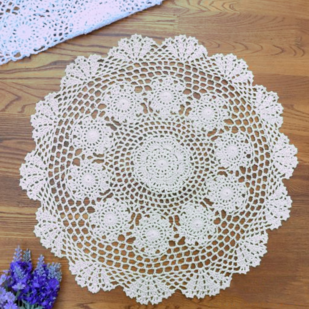 Placemats Round Crochet Placemats Doilies Mats Handmade Cotton Lace Non-Slip Cotton Table Prlotus Round Pad Table Decoration Stain Resistant Insulation Beige White 35-40cm - Foto 5