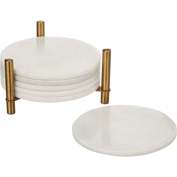 Queenza Marble Coasters Set of 6, Elegant Drink Coasters for Tabletop, Kitchen & Home Decor, Stone Coaster Set for Drinks, Cups & Mugs