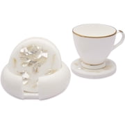 Queenza White Marble Coaster Set with Mother of Pearl Gemstone Inlay Floral Art, Coasters for Coffee Table and Living Room