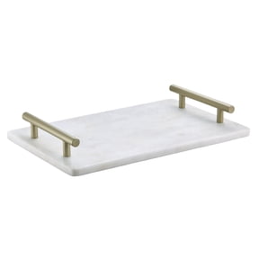 Queenza White Marble Serving Tray with Gold Metal Handles – Elegant 12″×8″ Rectangular Stone Tray for Kitchen, Dining & Décor