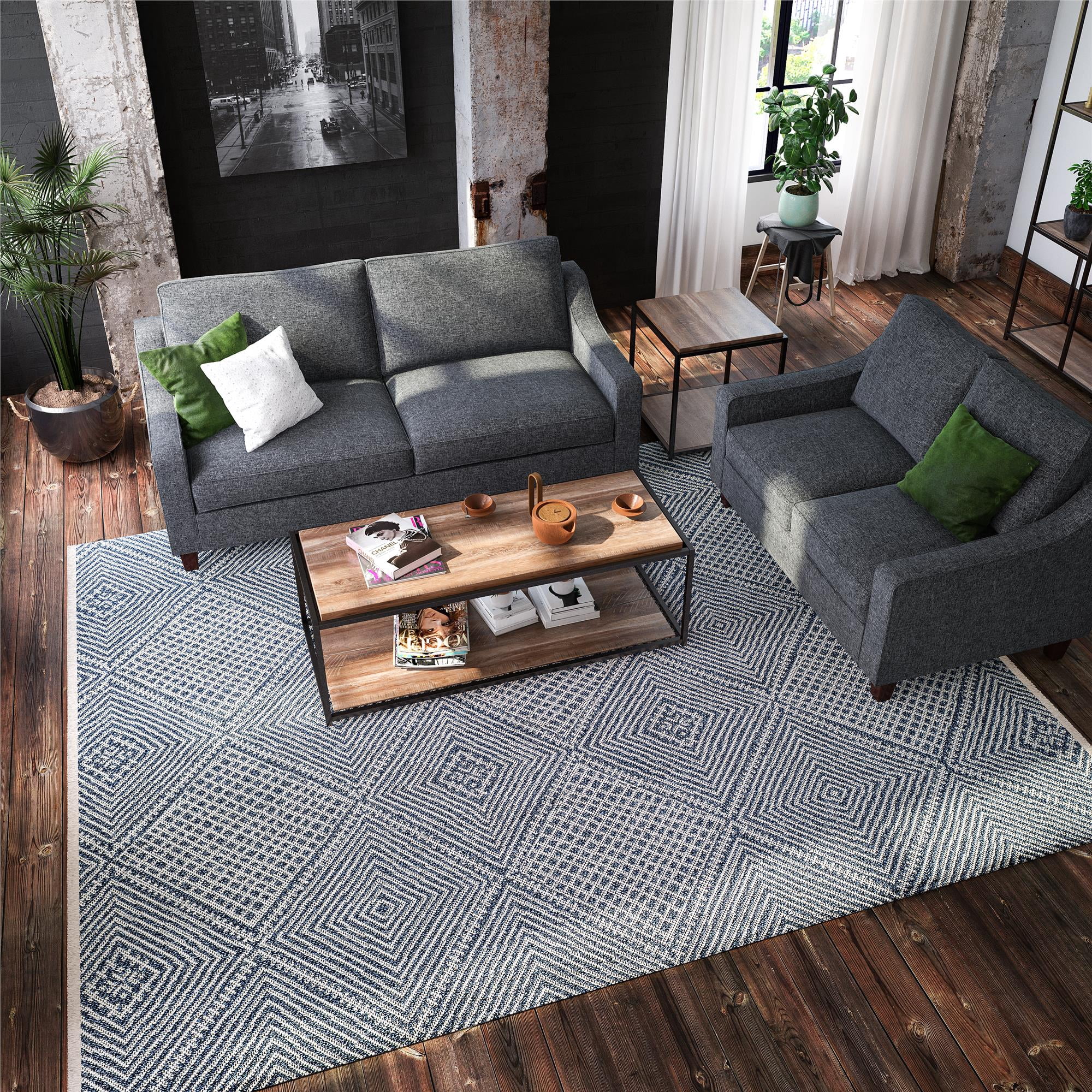Queer Eye Gavin Diamond Pattern Eco-Friendly Area Rug, 2'6" x 4', Navy Blue/Ivory